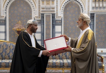 HM The Sultan confers the Oman Civil Order (1st Grade) on HE Lieutenant General Said bin Ali Al Hilali, Head of the Internal Security Service